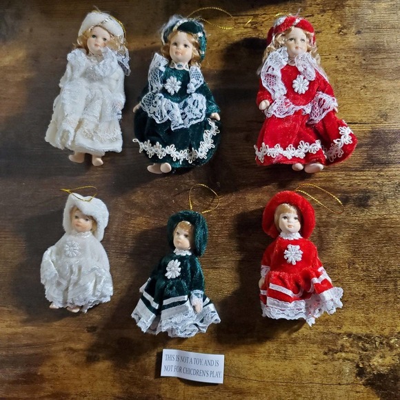 Vintage Porcelain Victorian Christmas Tree Ornament Dolls NIB Complete 8 pieces - Picture 8 of 8
